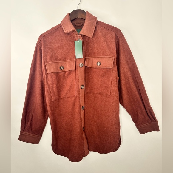 NWT Wild Fable Oversized Chocolate long sleeve collared button down size XXS - Picture 2 of 11
